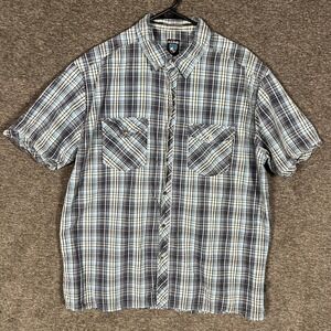 Kuhl Suncel Mens XL Blue Plaid‎ Short Sleeve Button Up Shirt Outdoor Casual